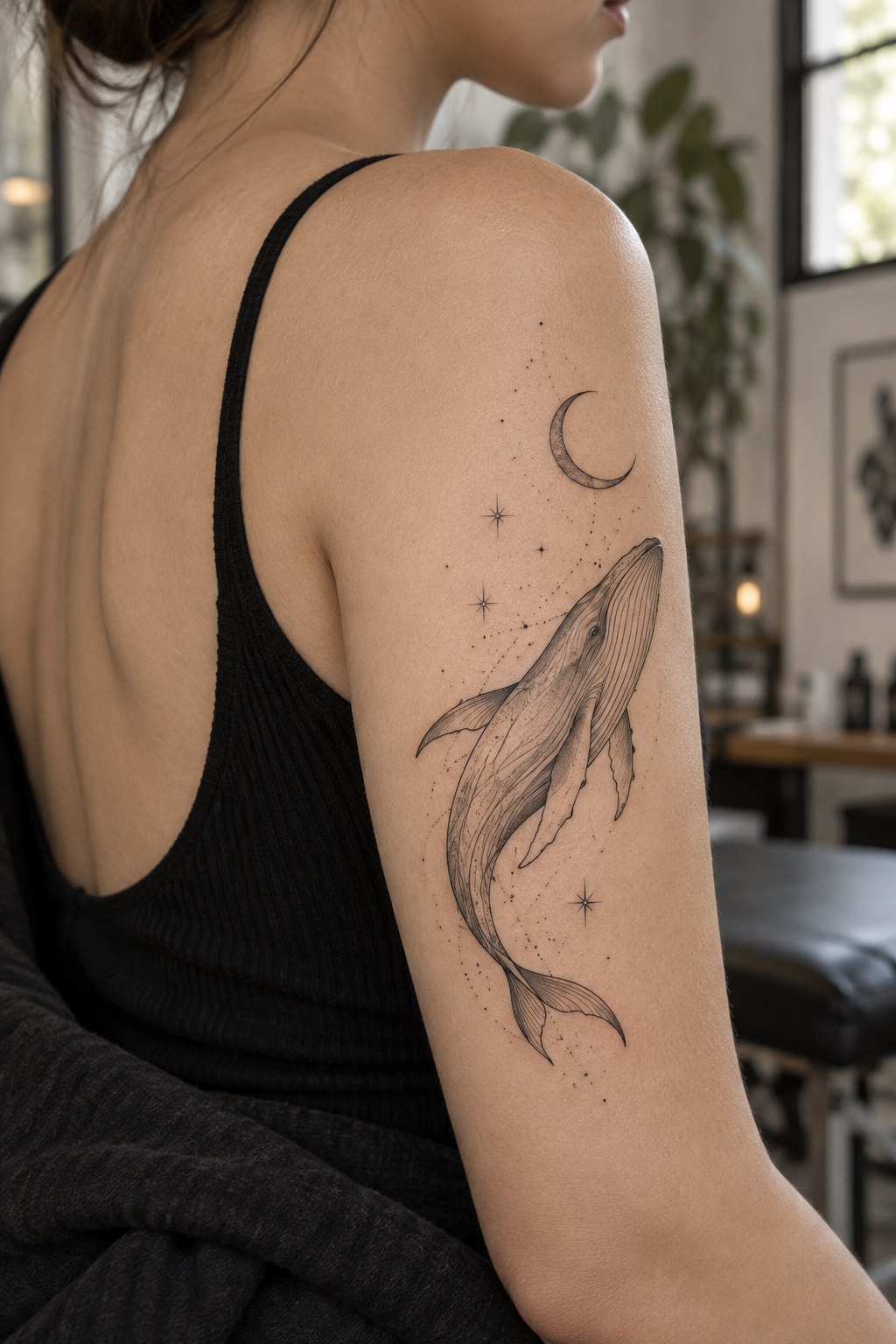 Whale in the Night minimalist tattoo idea
