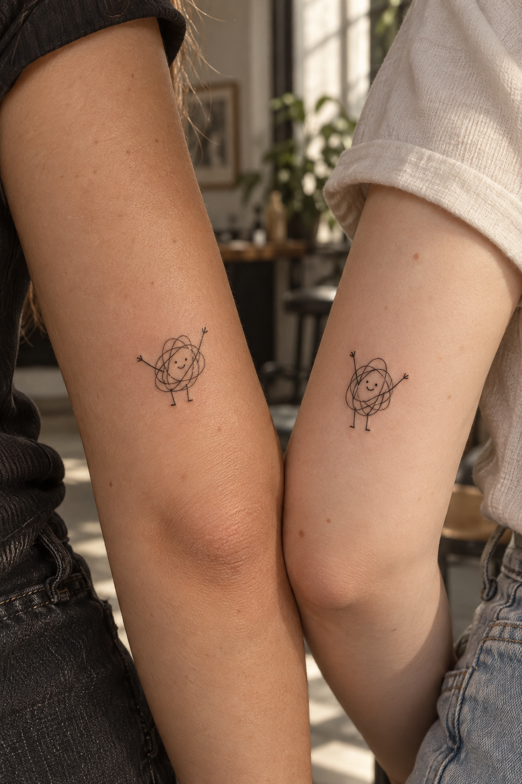 Matching Tattoo of Scribble Friends minimalist tattoo idea