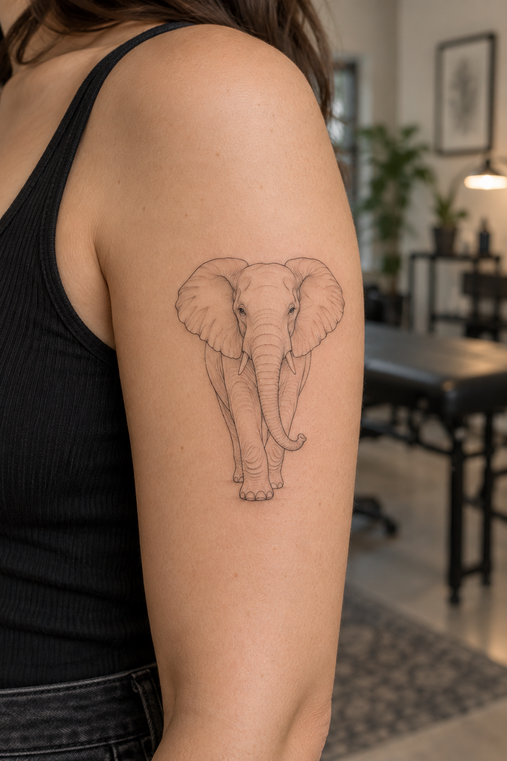 Elephant Linework Design minimalist tattoo idea