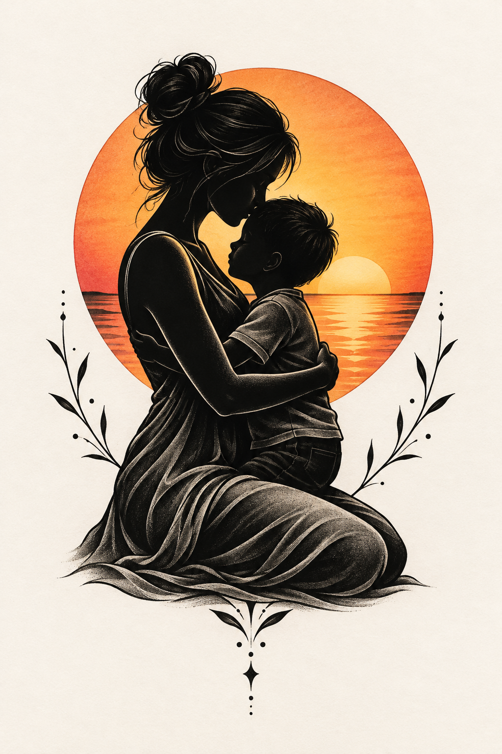 Silhouette Sunset Mother and Son Tattoo mother and son tattoo idea