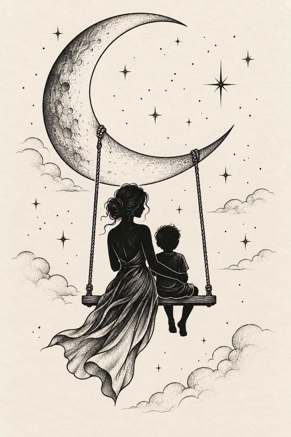 Mother and Son Swing Under the Moon Tattoo mother and son tattoo idea
