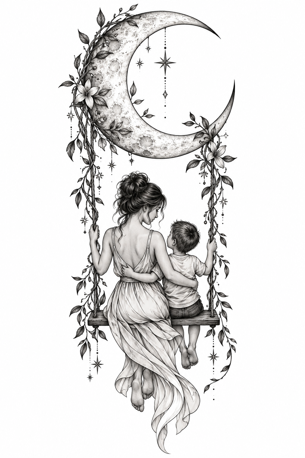 Moonlit Mother and Son Swing Tattoo mother and son tattoo idea