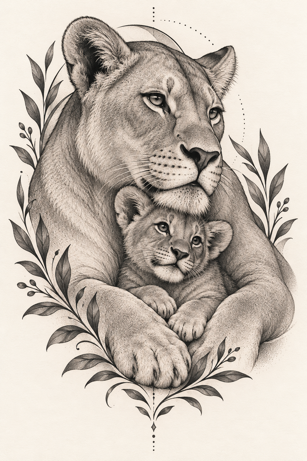 Lioness and Cub Tattoo mother and son tattoo idea