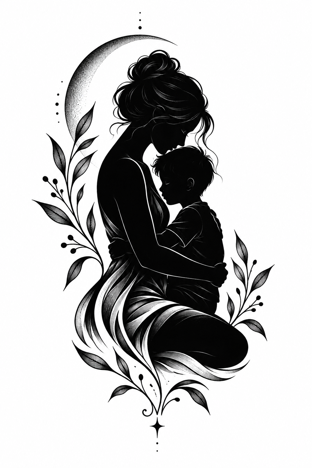 Silhouette Embrace Mother and Son Tattoo mother and son tattoo idea