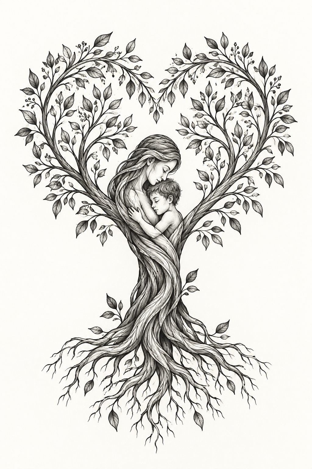 Heart-Shaped Tree Mother and Son Tattoo mother and son tattoo idea