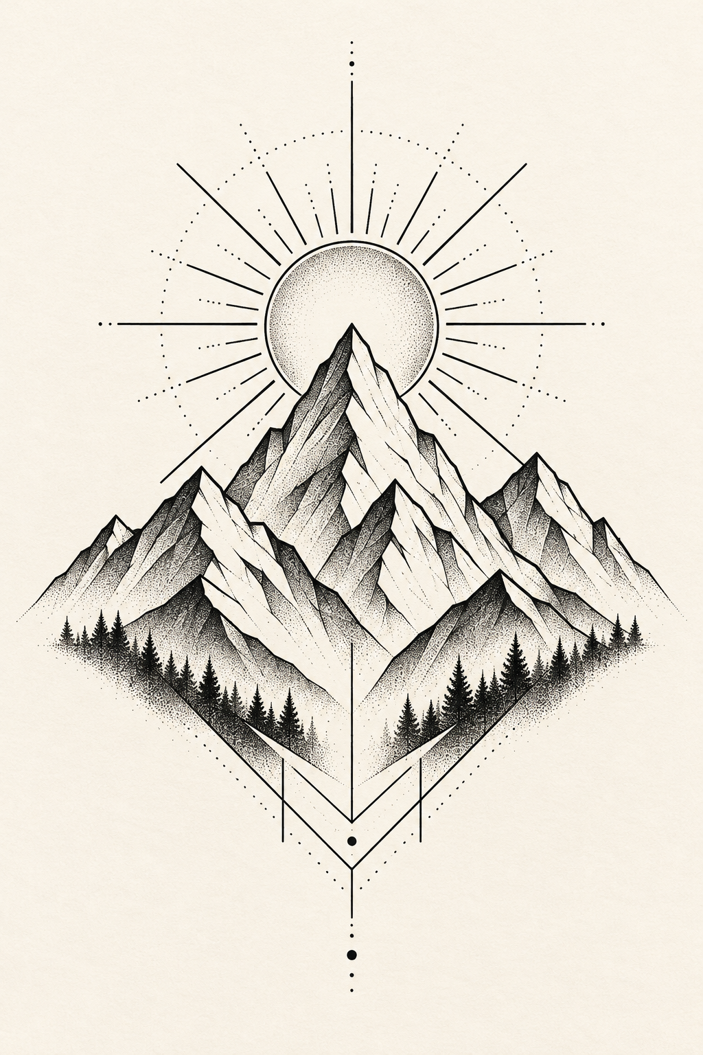 Geometric Mountain and Sun Tattoo mother and son tattoo idea