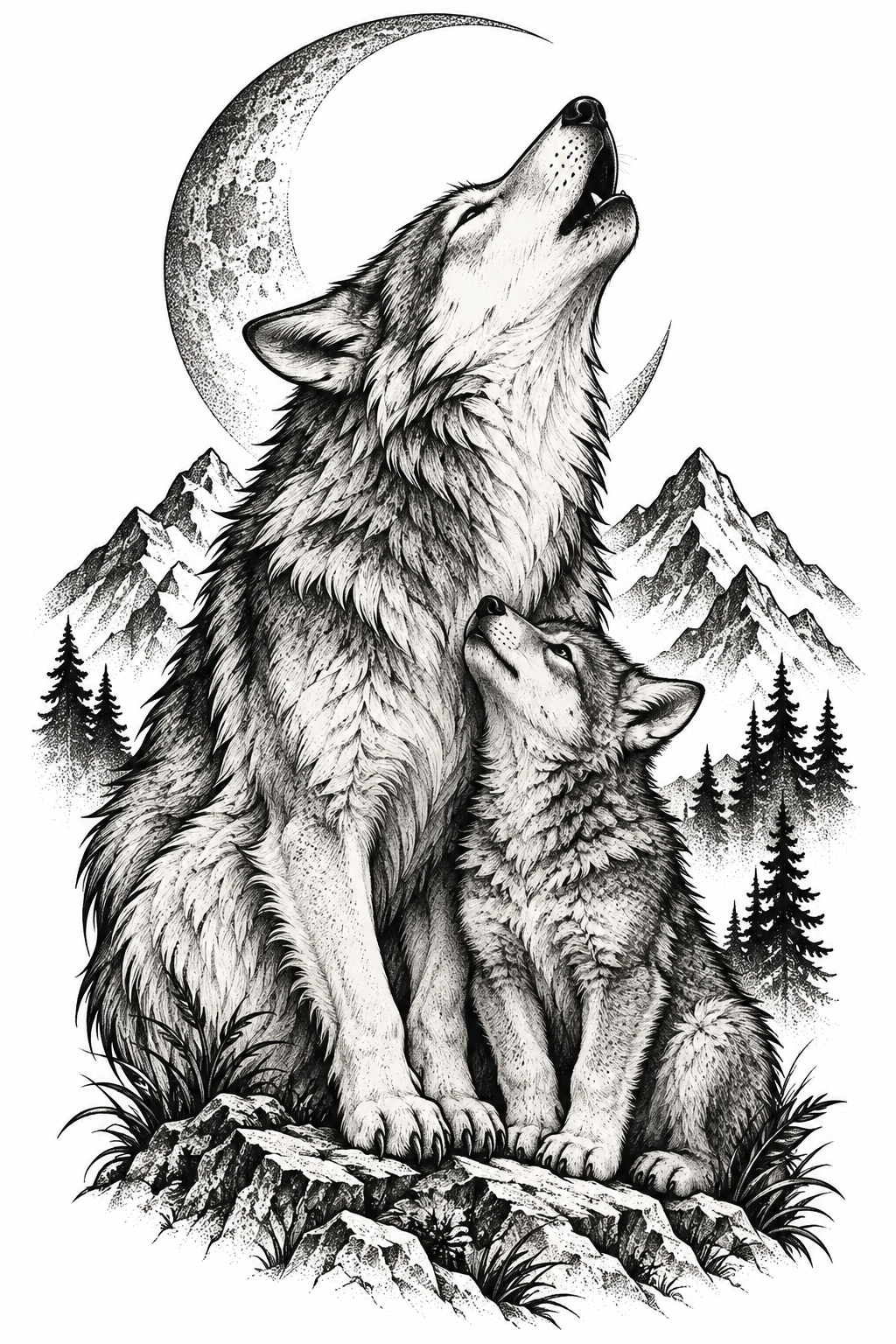 Howling Wolf Mother and Son Tattoo mother and son tattoo idea