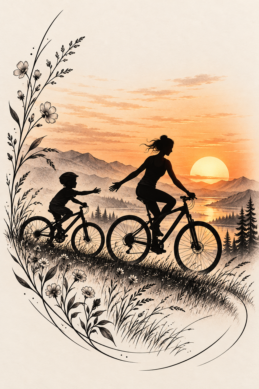 Cycling at Sunset Mother and Son Tattoo mother and son tattoo idea