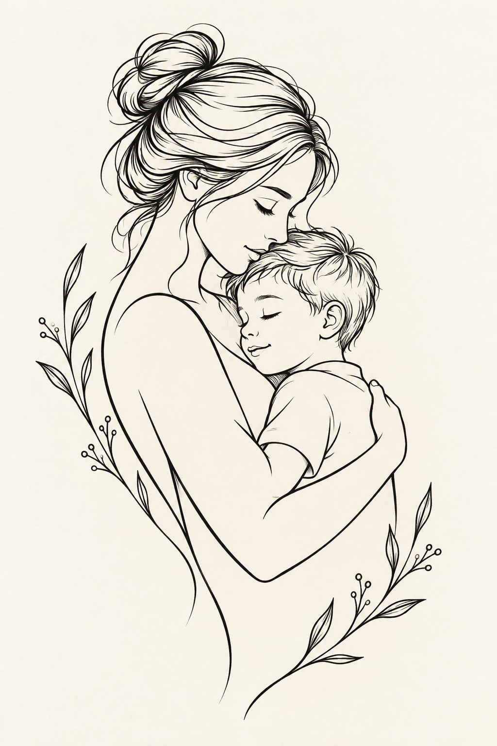 Simple Line Art Mother and Son Tattoo mother and son tattoo idea