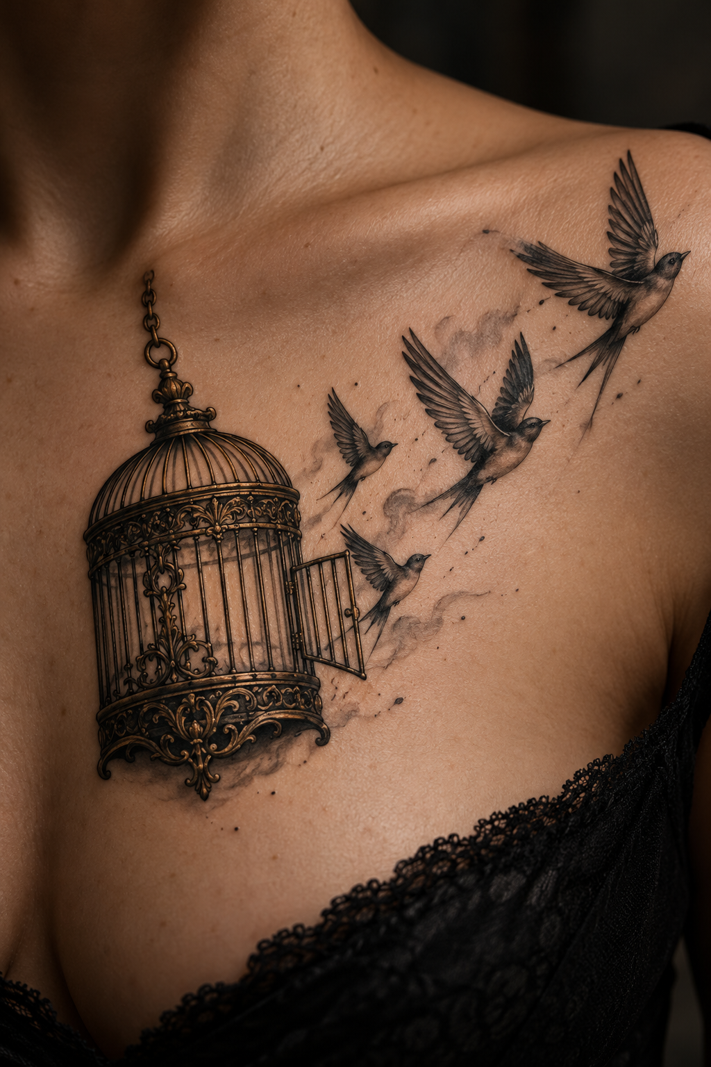 vintage birdcage antique tattoo idea