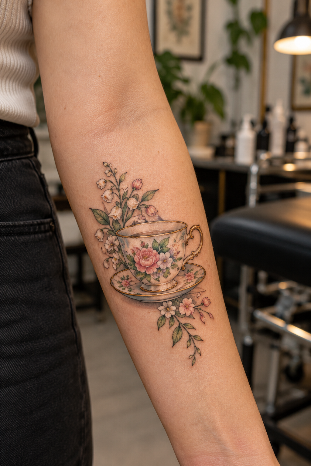 vintage teacup antique tattoo idea