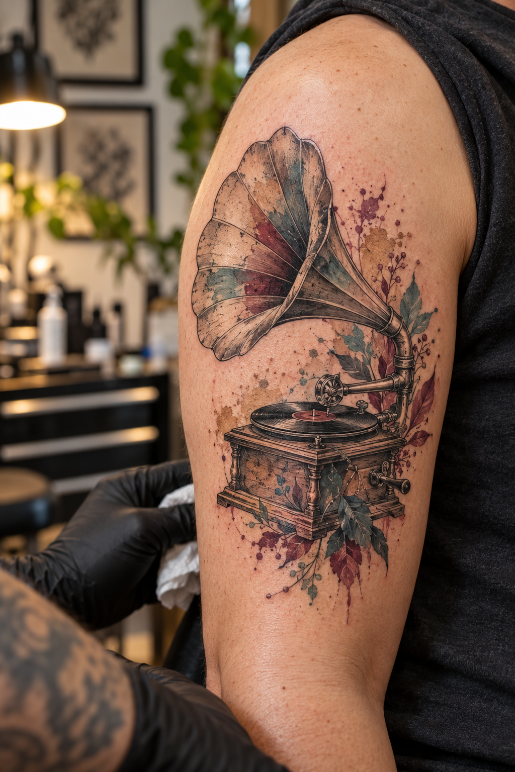 vintage gramophone antique tattoo idea