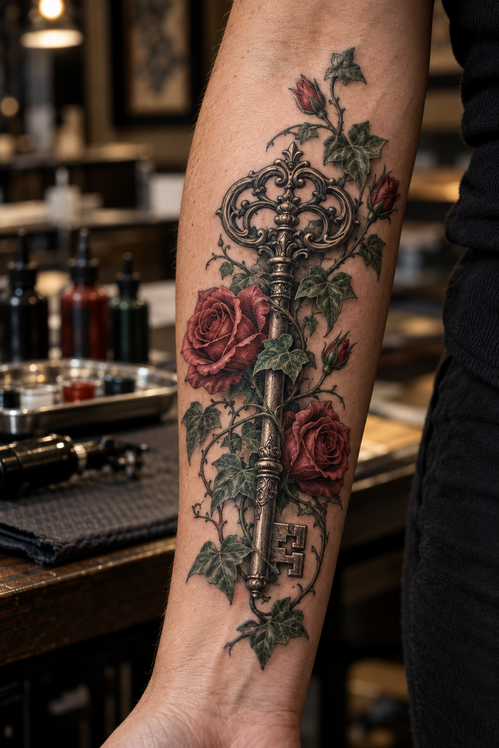 antique skeleton key tattoo idea