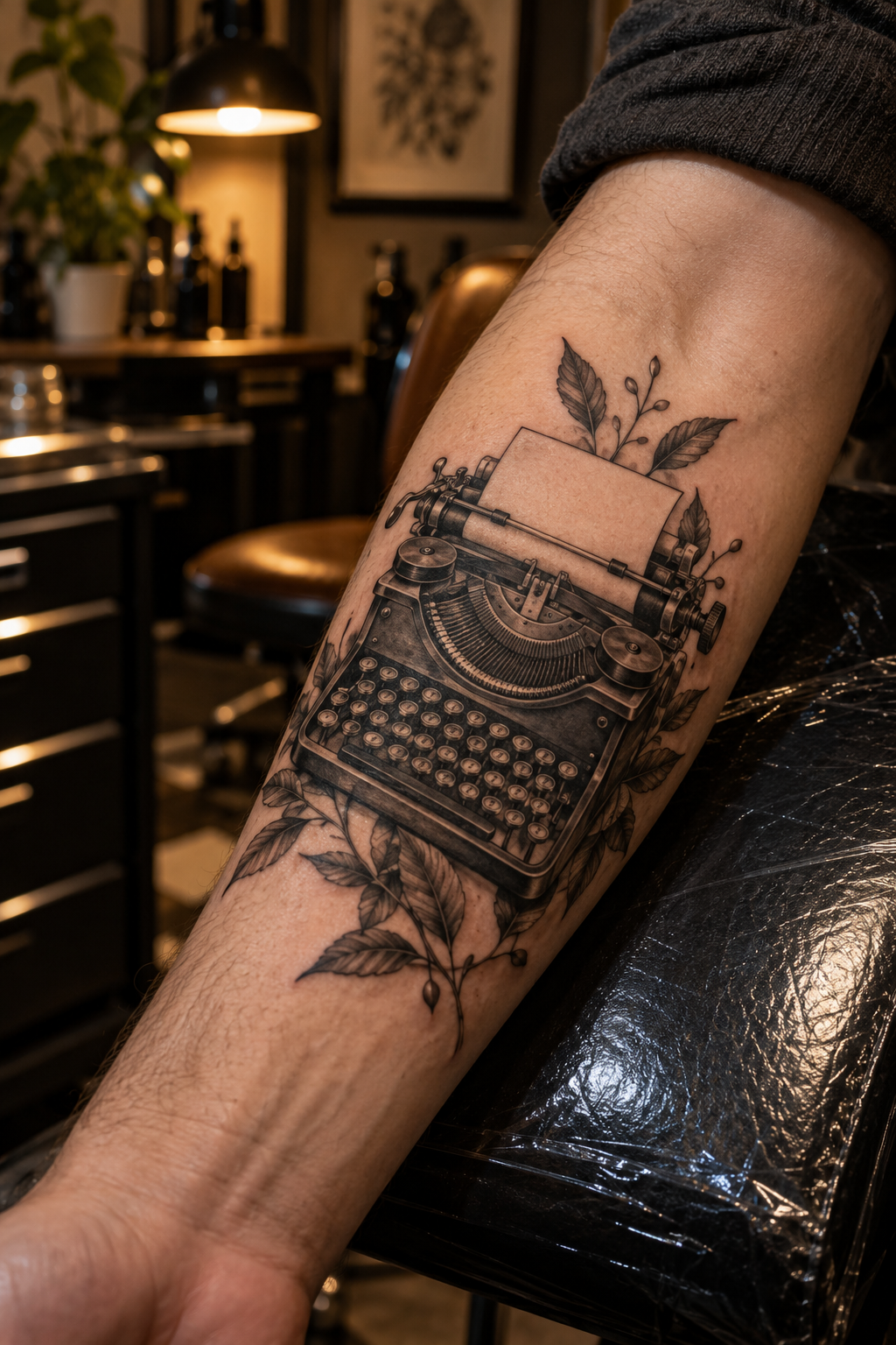 vintage typewriter tattoo on the arm