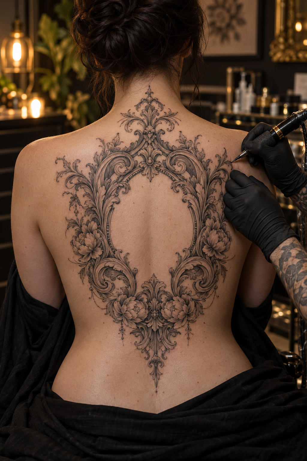 ornate frame back tattoo