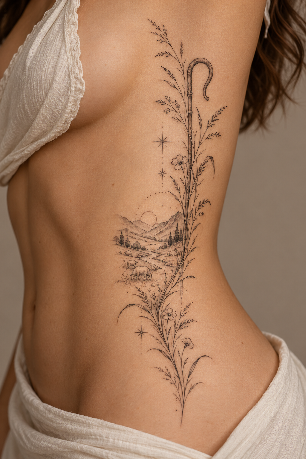 psalm 23:1 on the side torso feminine biblical tattoo