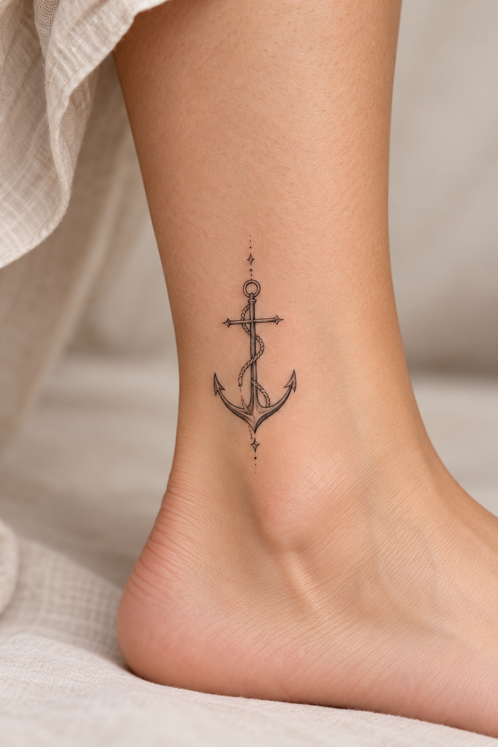 anchor with cross on the ankle feminine biblical tattoo