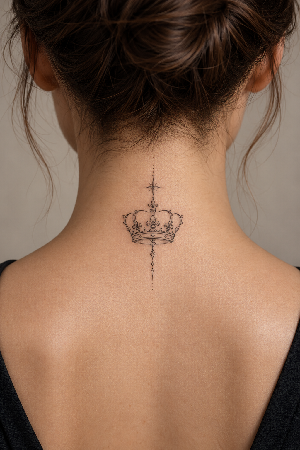 crown with cross on the nape feminine biblical tattoo