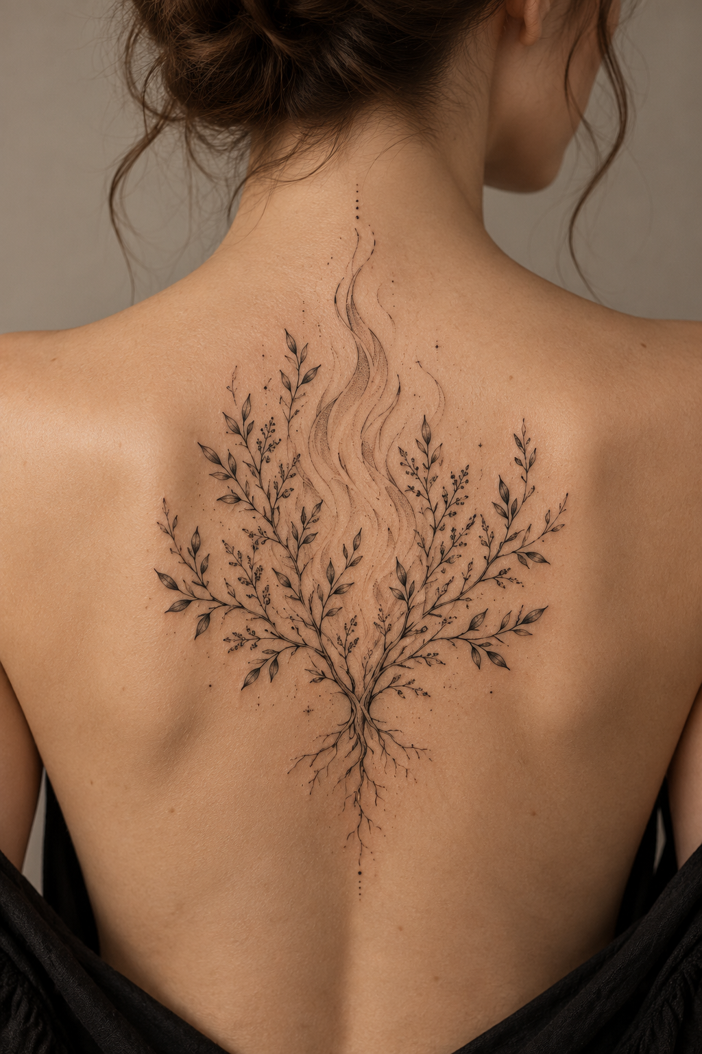 burning bush on the upper back feminine biblical tattoo