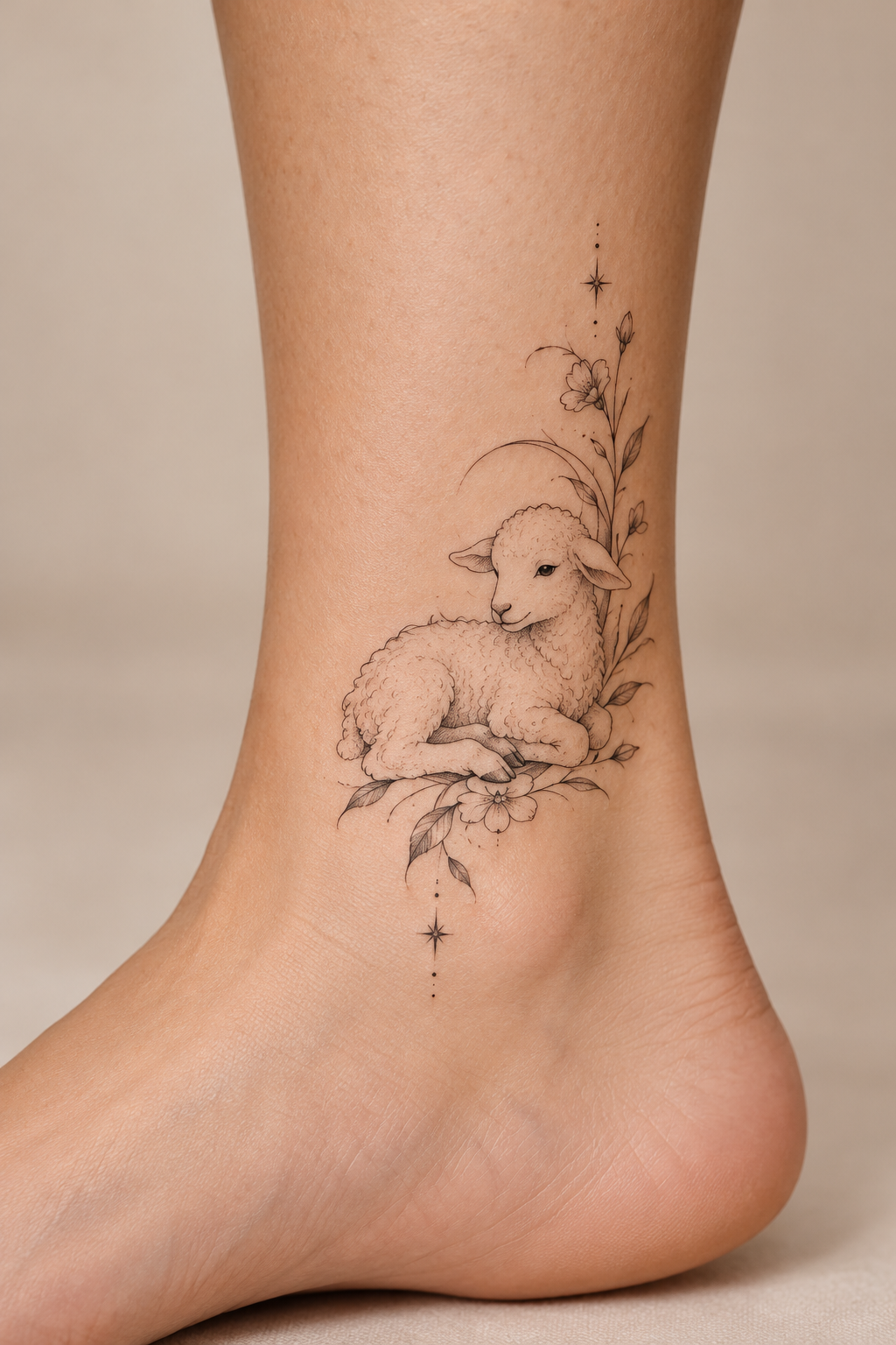 lamb on the ankle feminine biblical tattoo