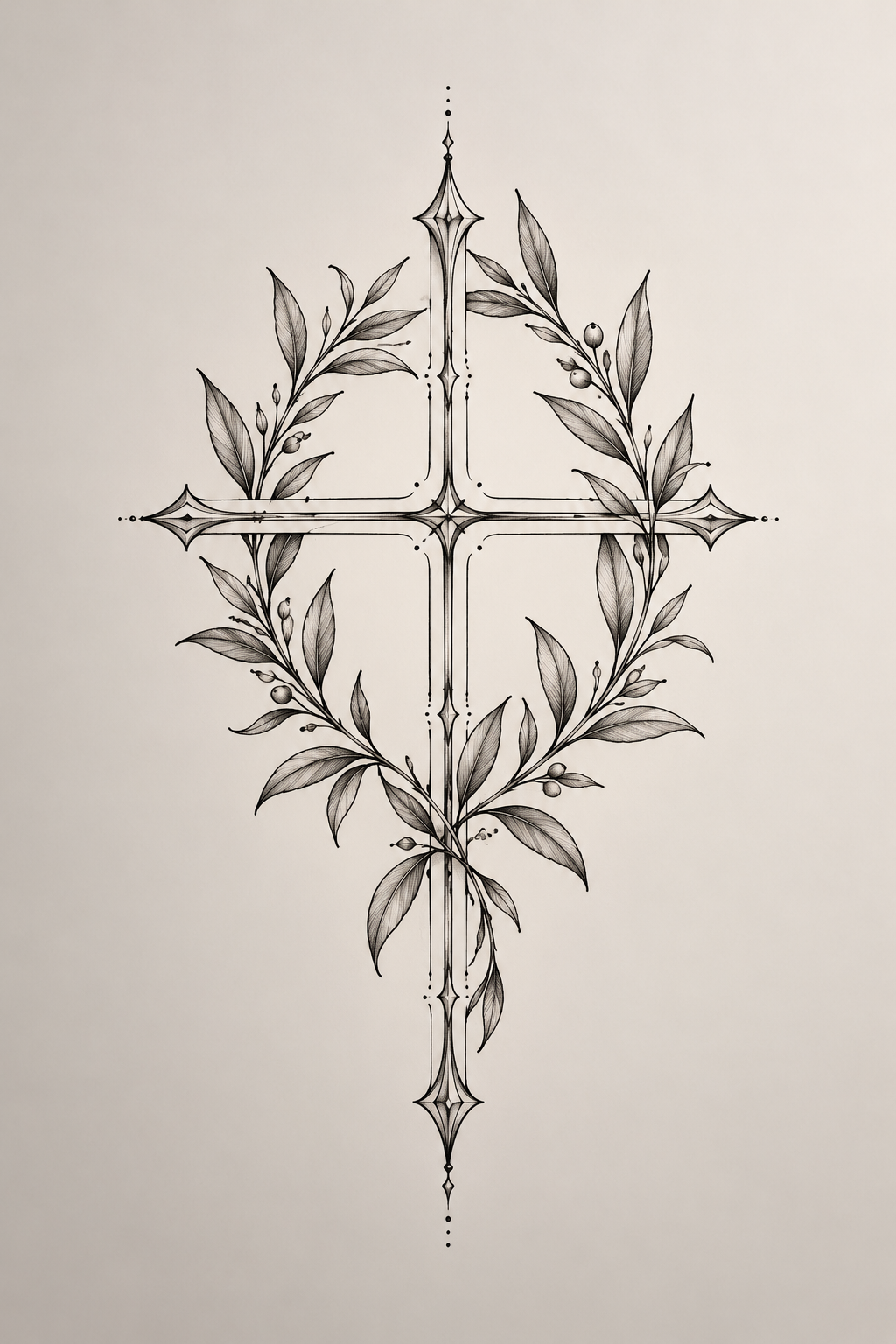 cross with a leaf wreath feminine biblical tattoo