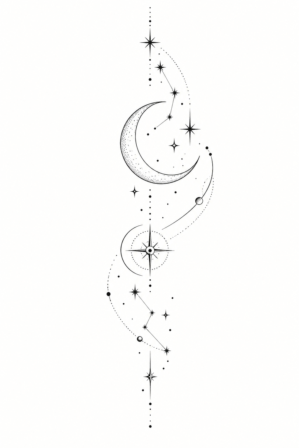 Fine line small sun and moon rib tattoo idea