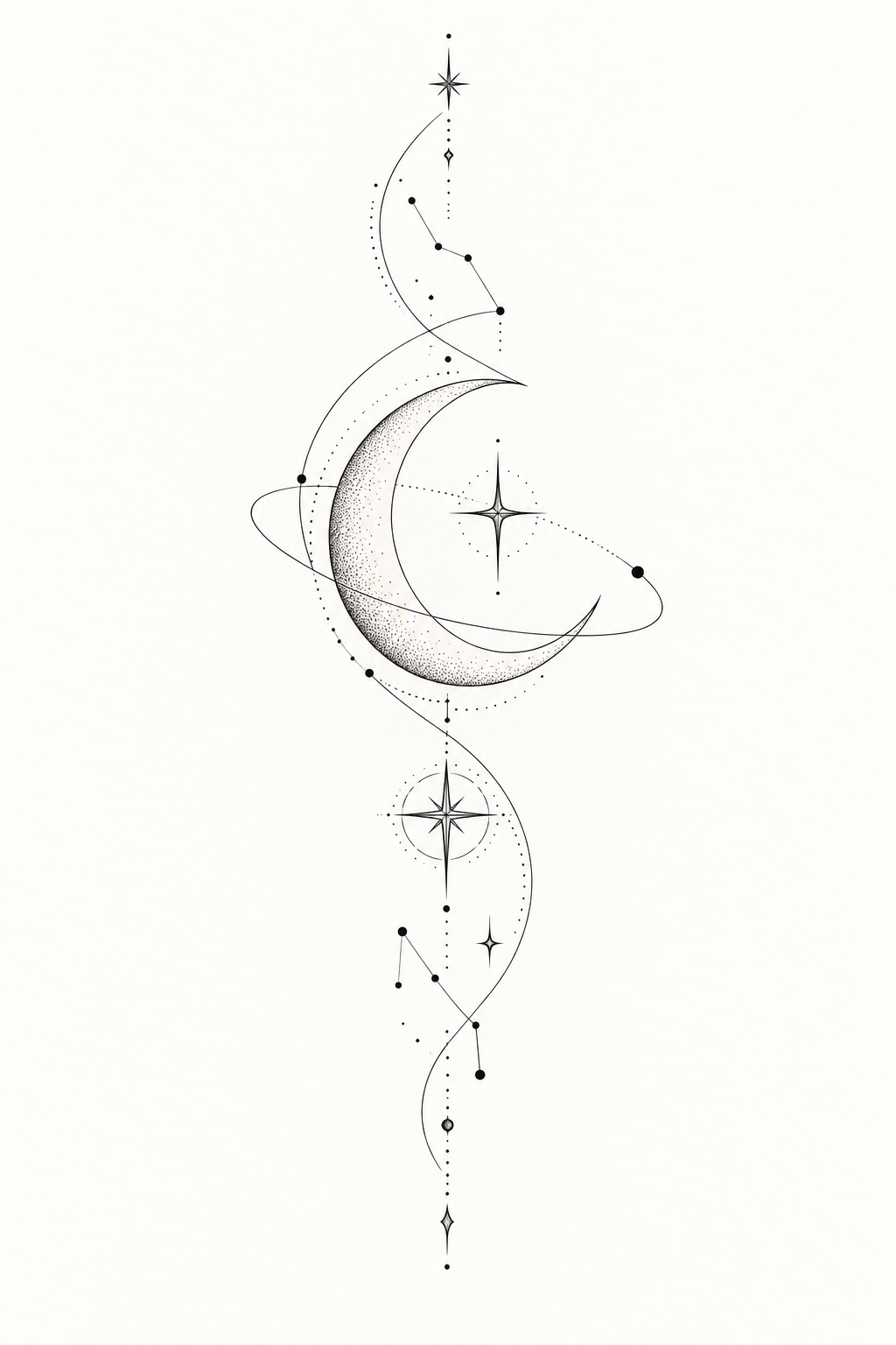 Fine line celestial arc rib tattoo idea
