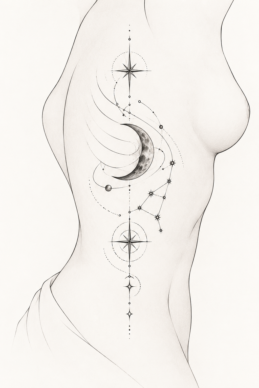 Fine line Scorpio constellation rib tattoo idea