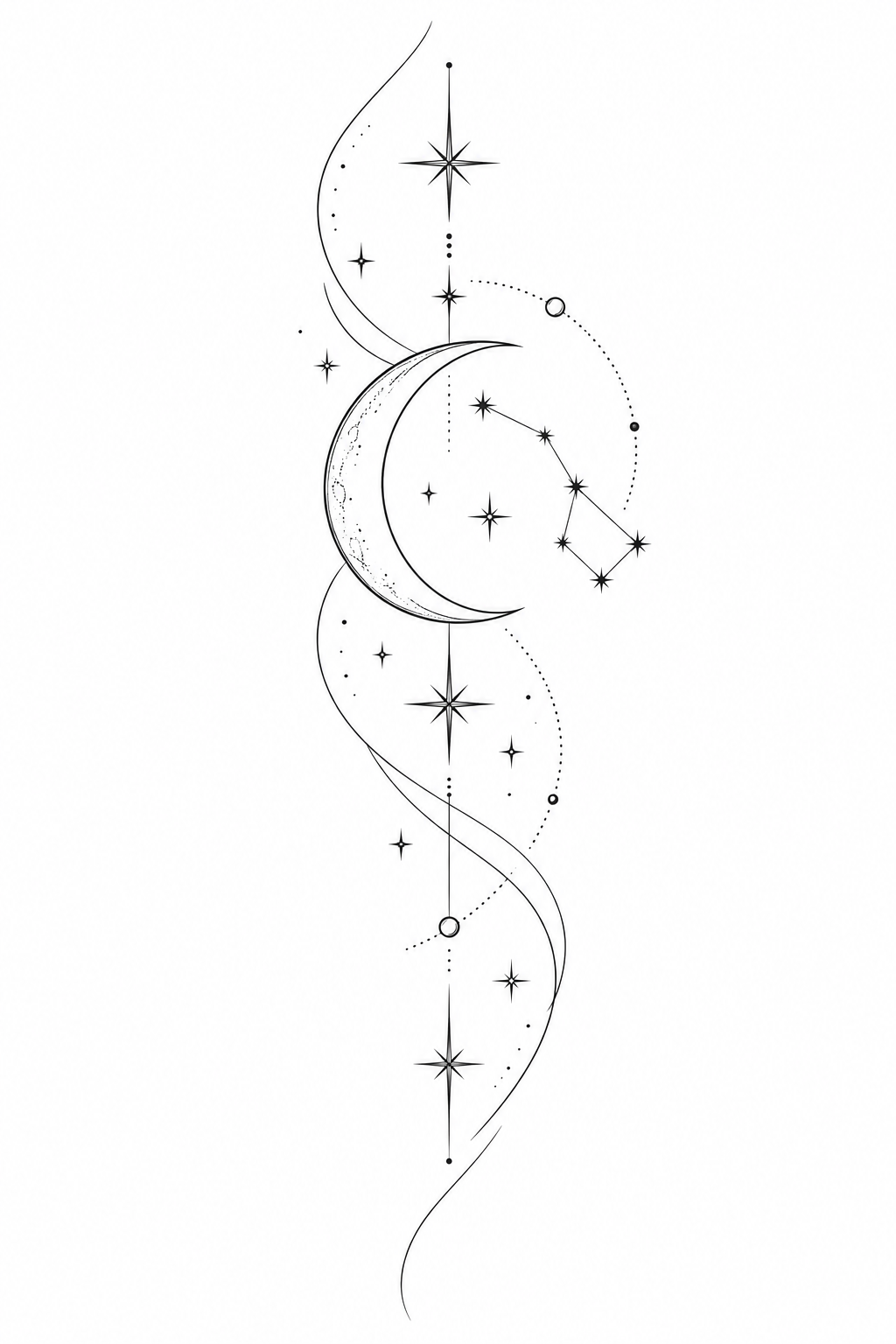 Fine line crescent moon rib tattoo idea