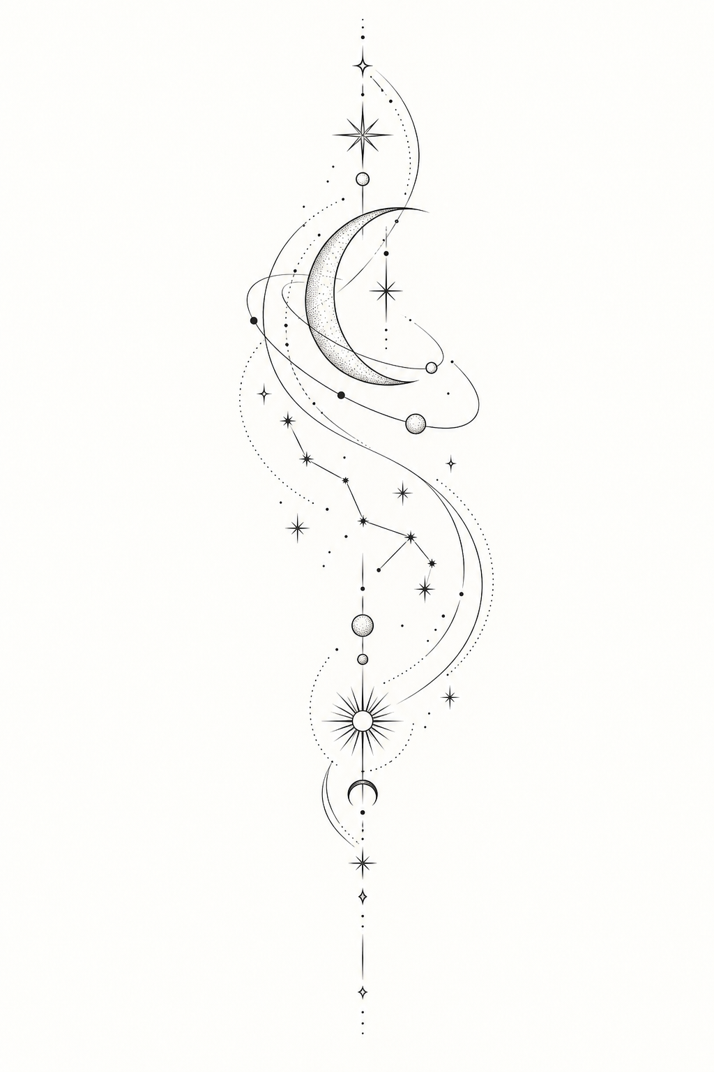 Fine line spiral galaxy rib tattoo idea