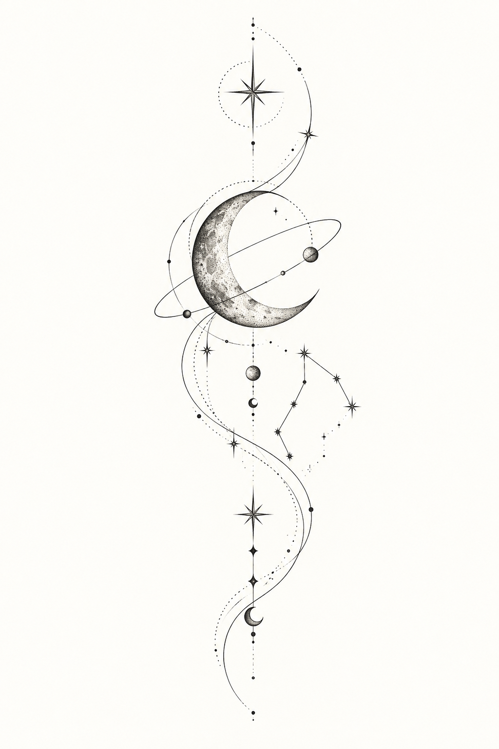 Fine line Saturn rib tattoo idea