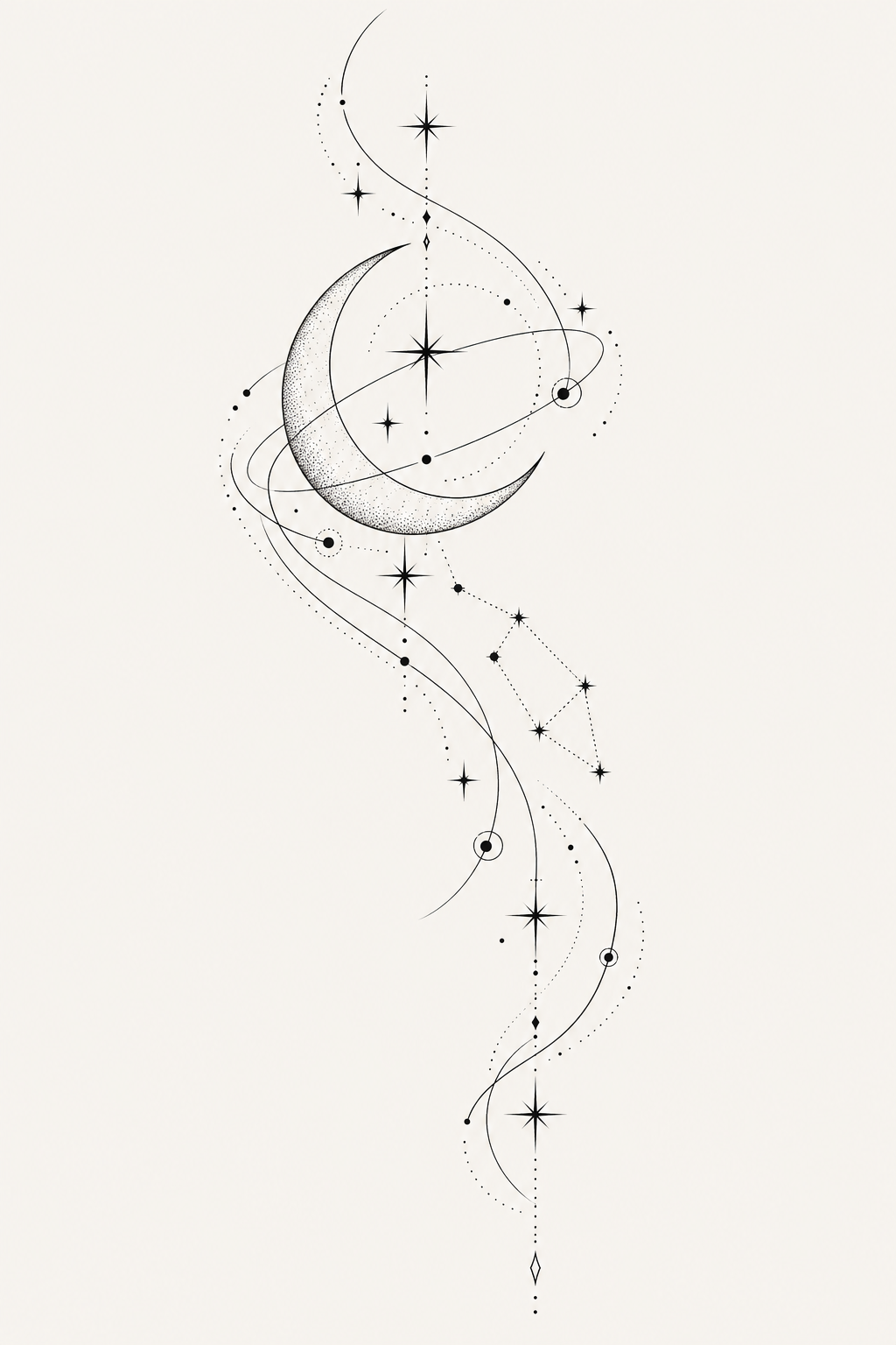 Fine line star trail rib tattoo idea