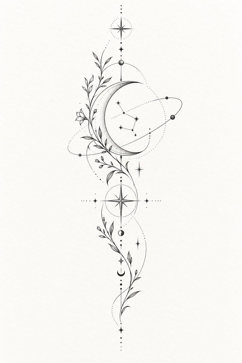 Fine line compass rose rib tattoo idea