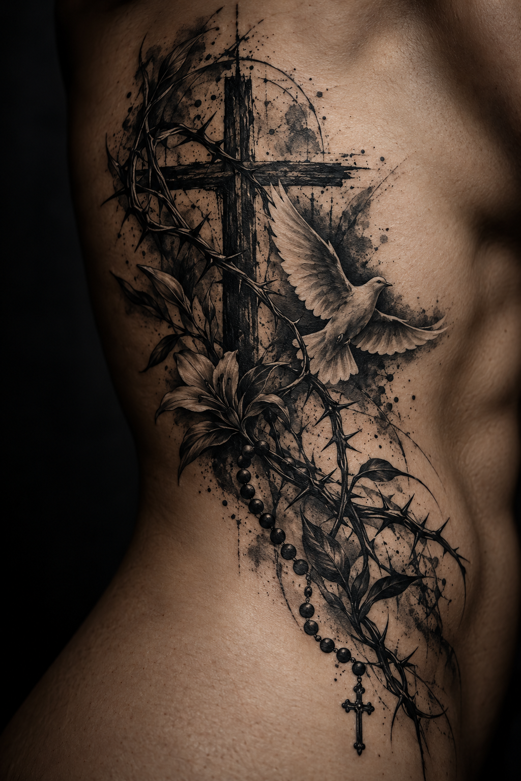 Serenity prayer tattoo on the side gothic Christian tattoo idea