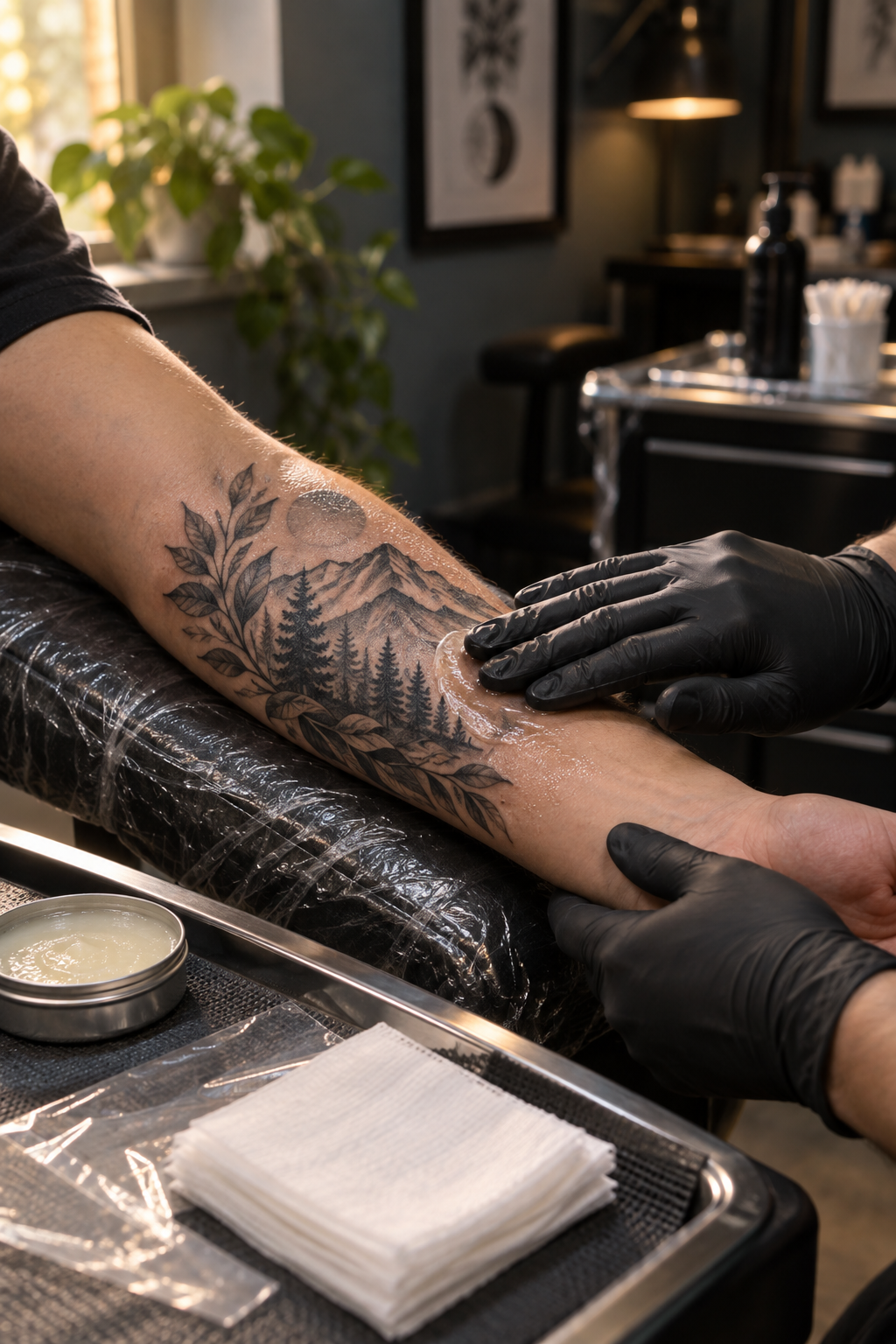 Tattoo aftercare illustration for 5. choose aftercare layers thoughtfully