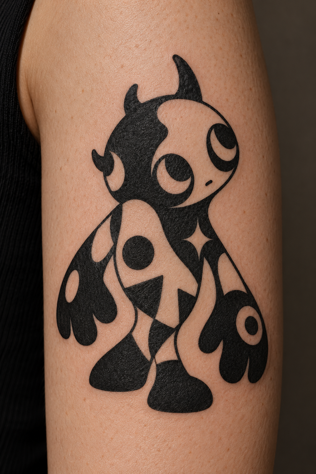 Bold KAWS-inspired character tattoo concept