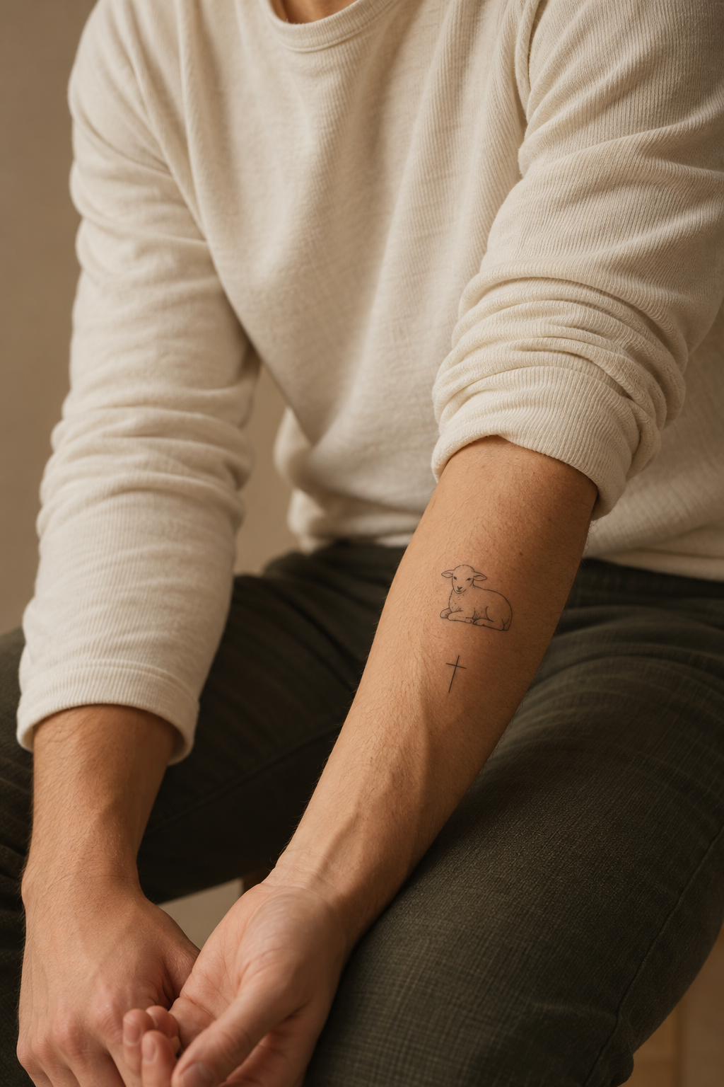 Small Lamb Outline small Christian tattoo idea