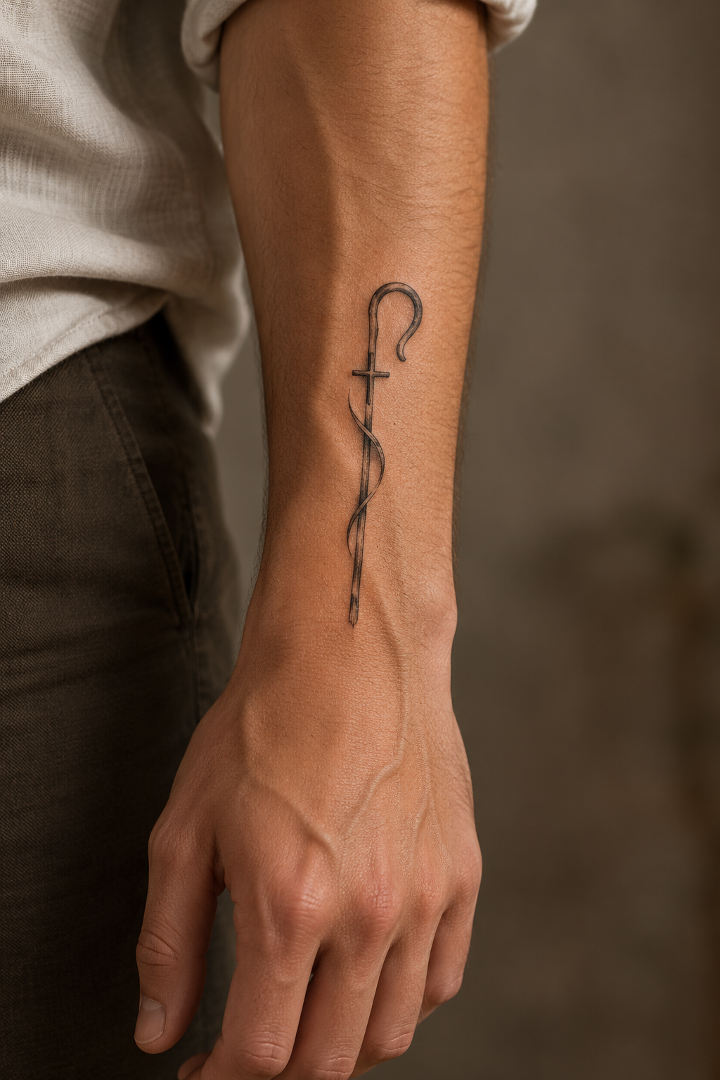 Shepherds Crook small Christian tattoo idea