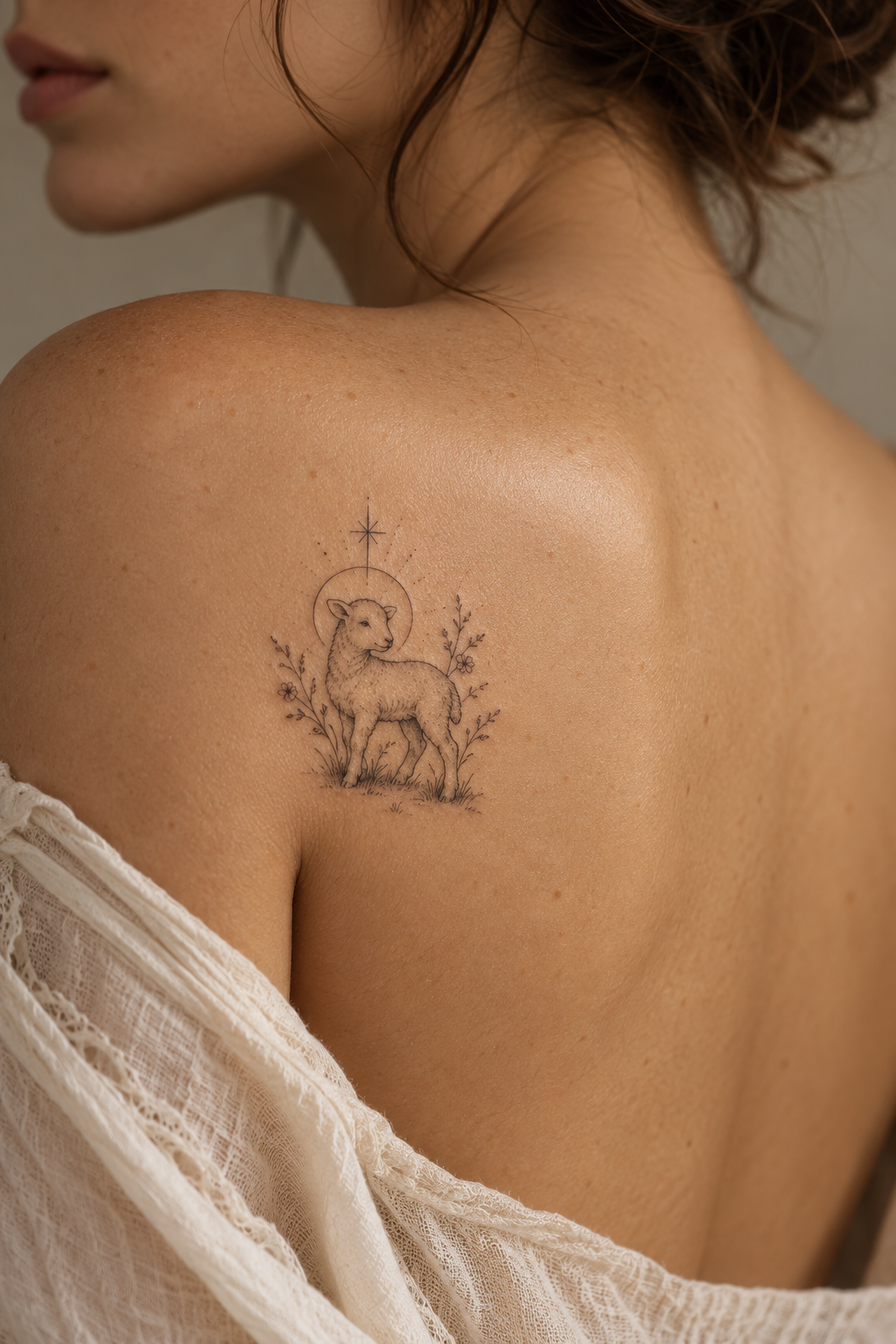 Lamb with Halo small Christian tattoo idea