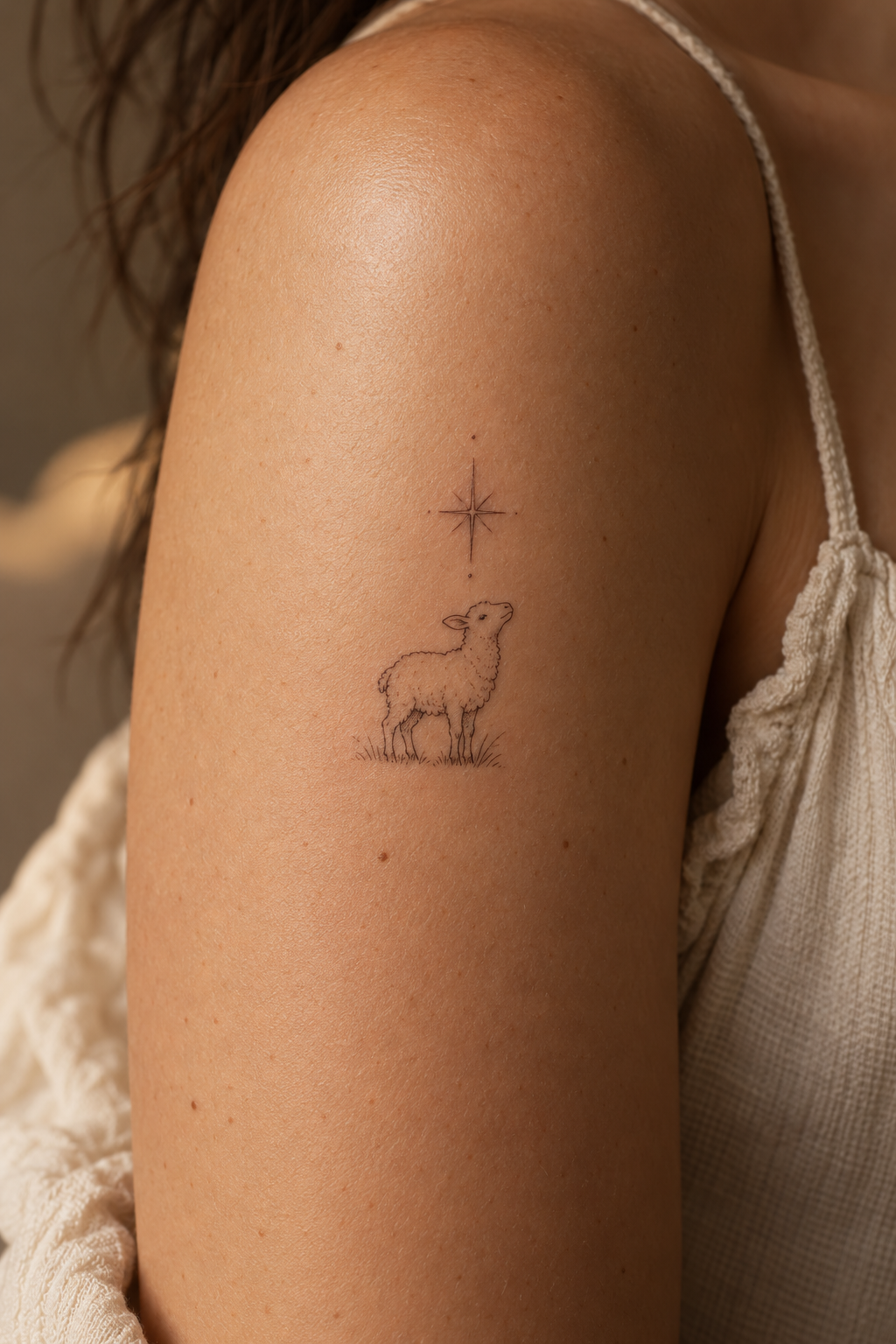Tiny Star over Sheep small Christian tattoo idea