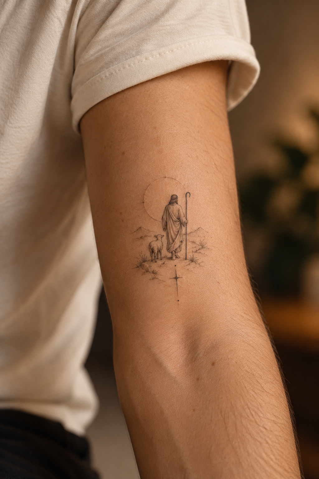 Good Shepherd Initials small Christian tattoo idea
