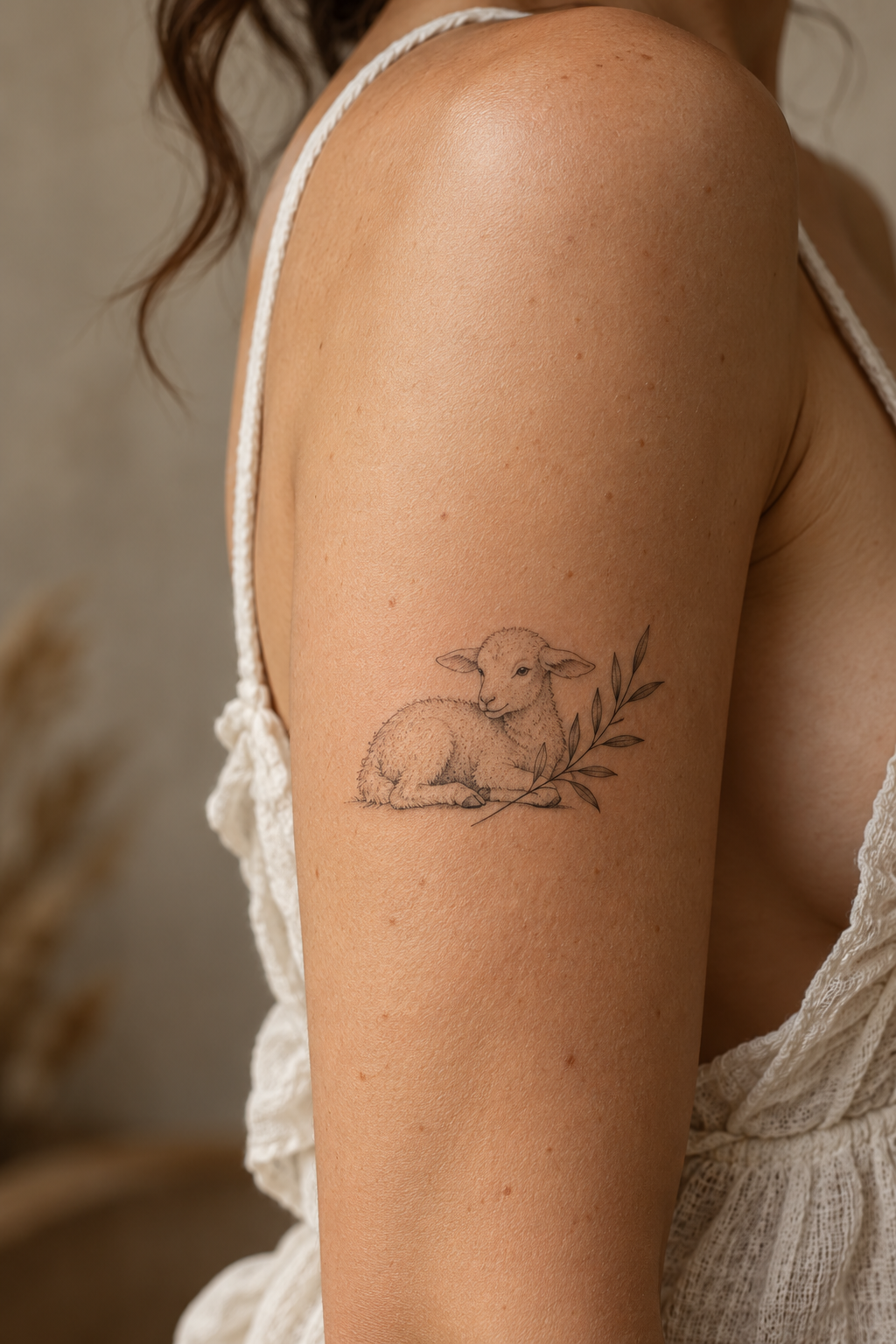 Lamb and Olive Branch small Christian tattoo idea