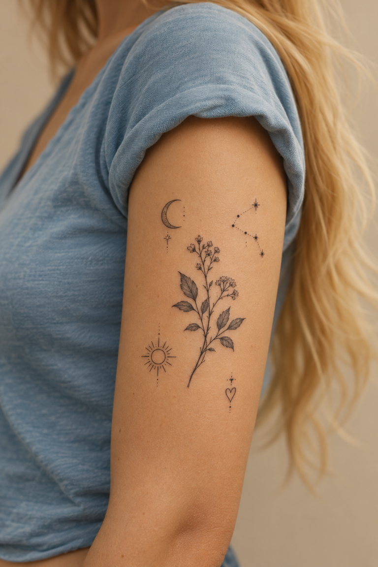 Woman considering a meaningful small tattoo