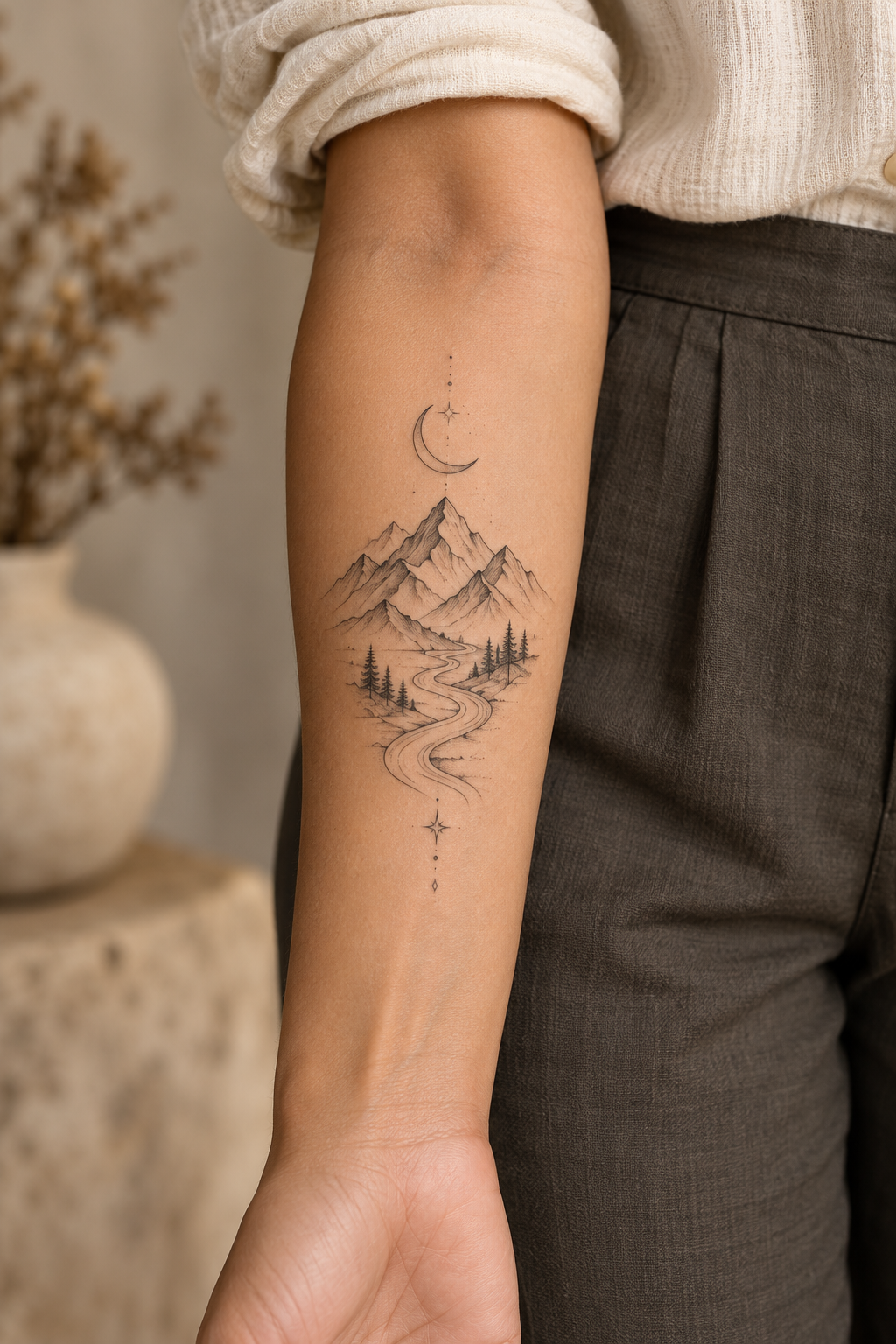 Dotwork moon ankle tattoo idea