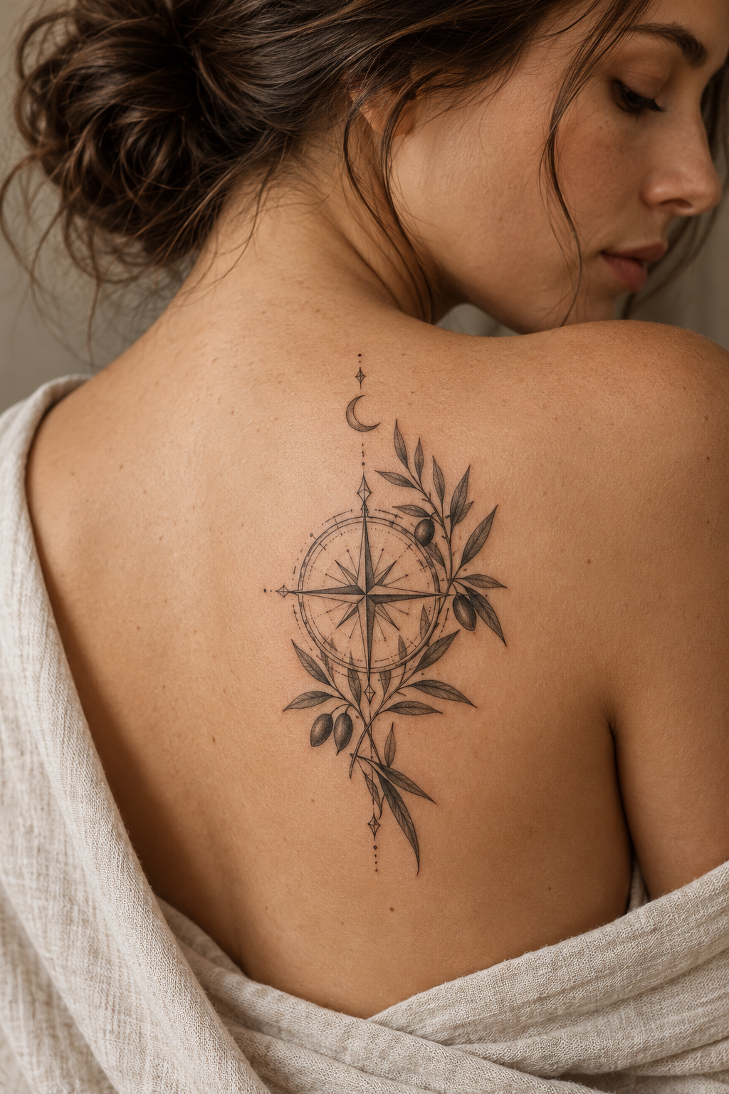 Mountain upper back tattoo idea