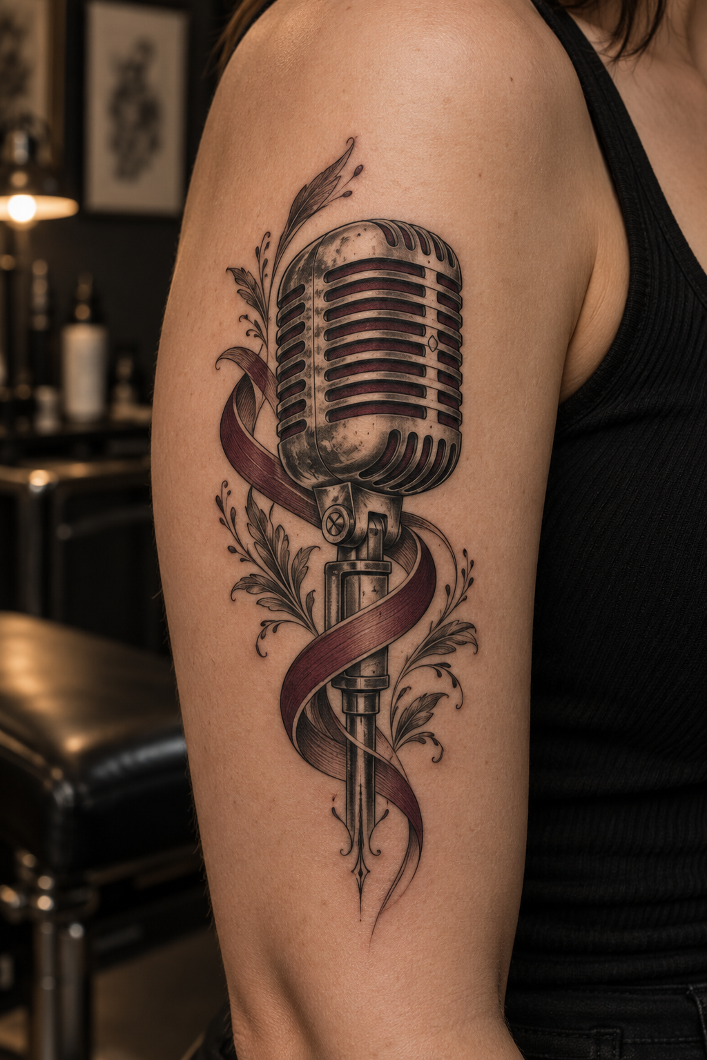 small music tattoos: vintage microphone idea