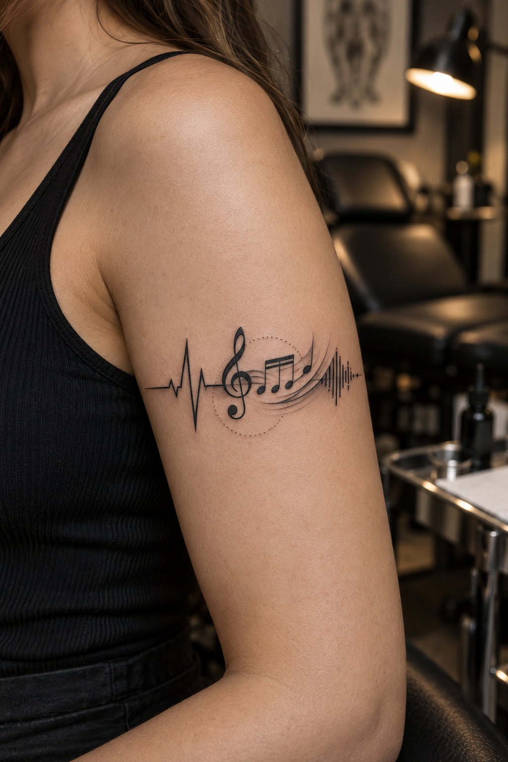 small music tattoos: heartbeat and music notes combo idea