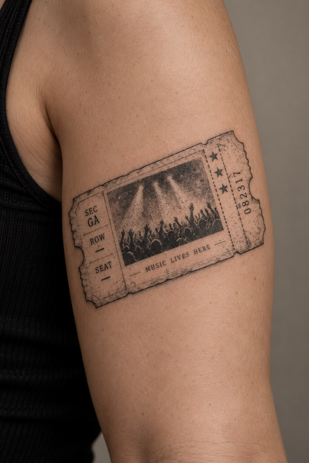 small music tattoos: concert ticket idea