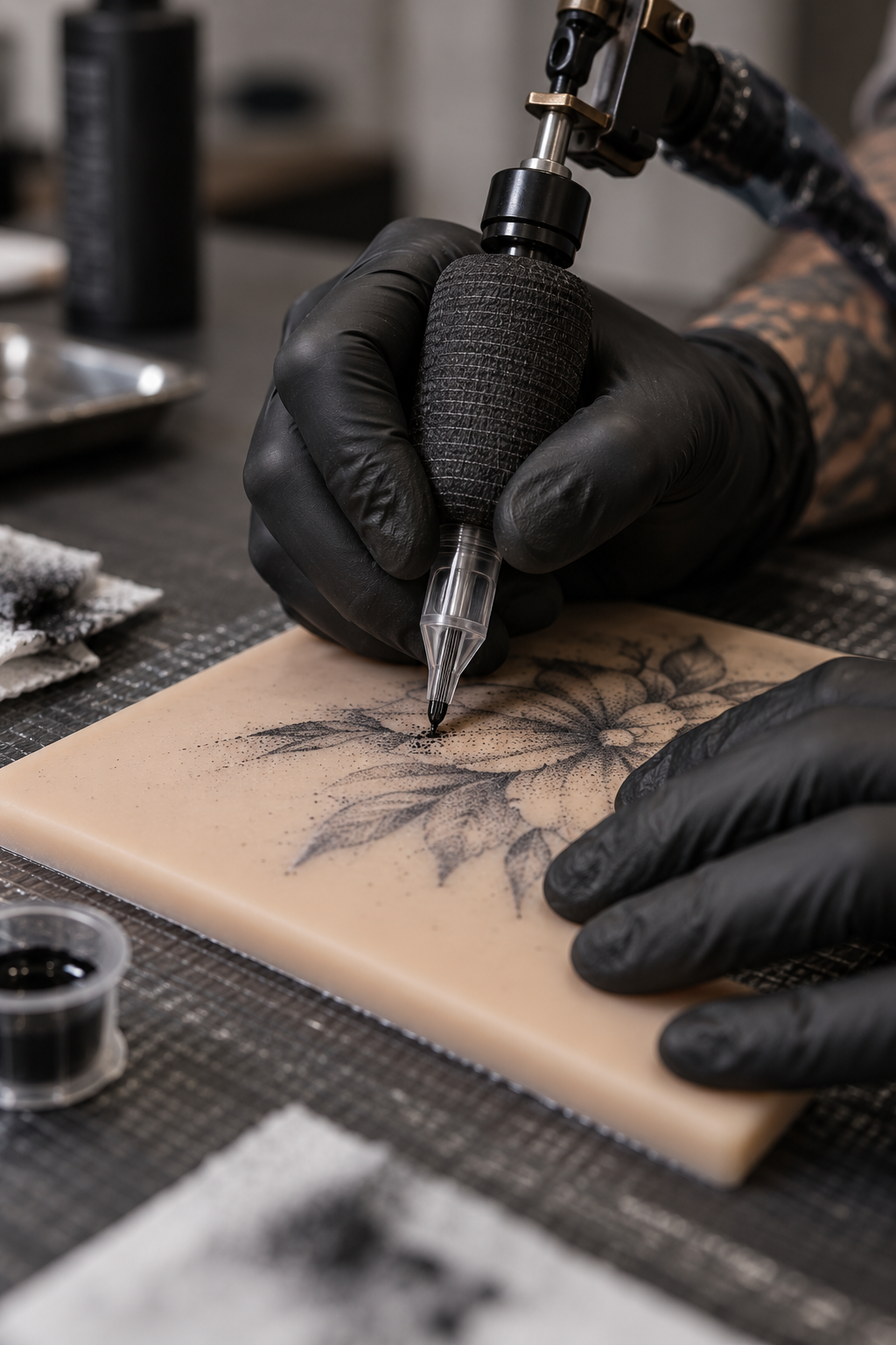 tattoo machine troubleshooting with controlled hand speed on practice skin